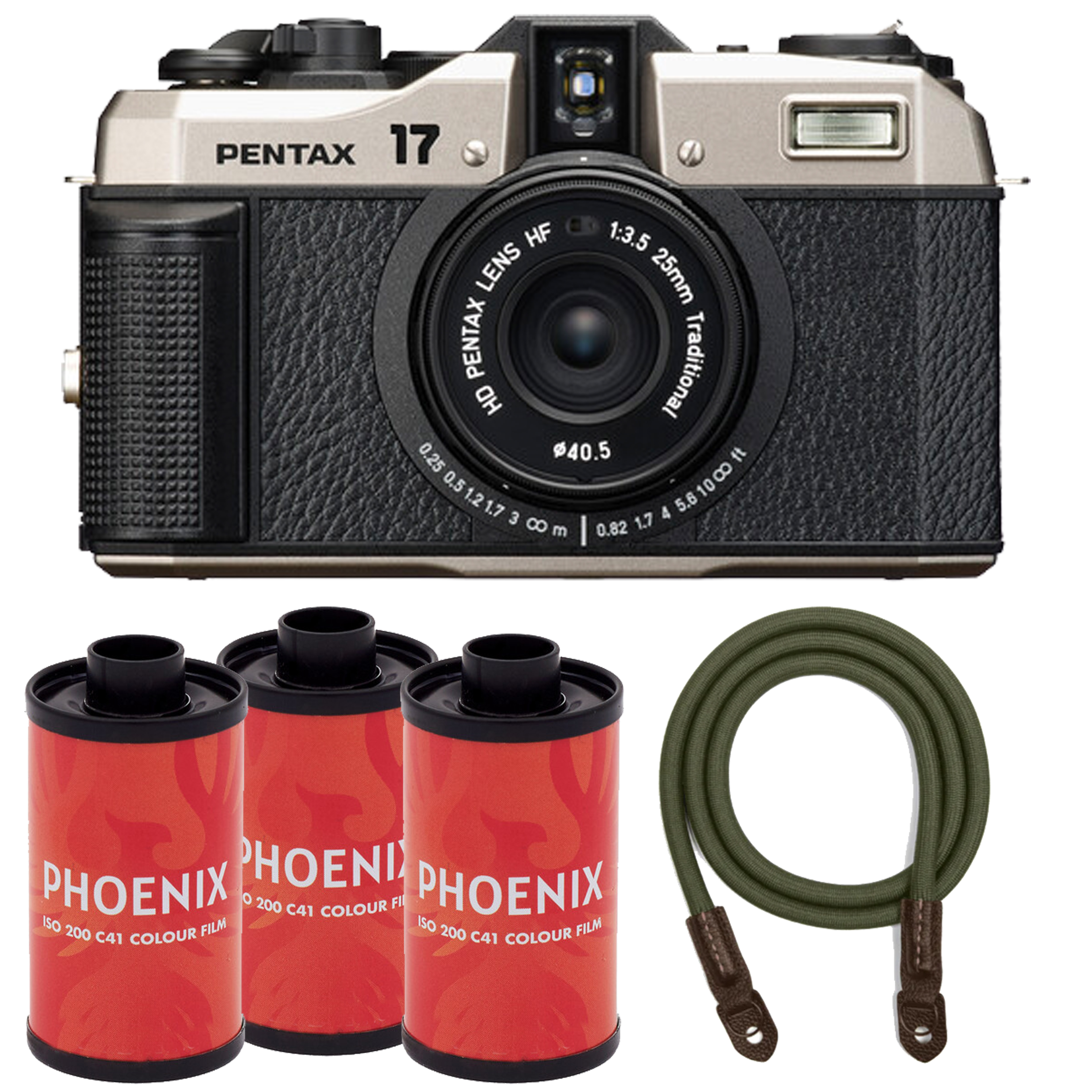 Pentax 17 Dark Silver 35mm Film Camera w/ Extra Accessories Bundle