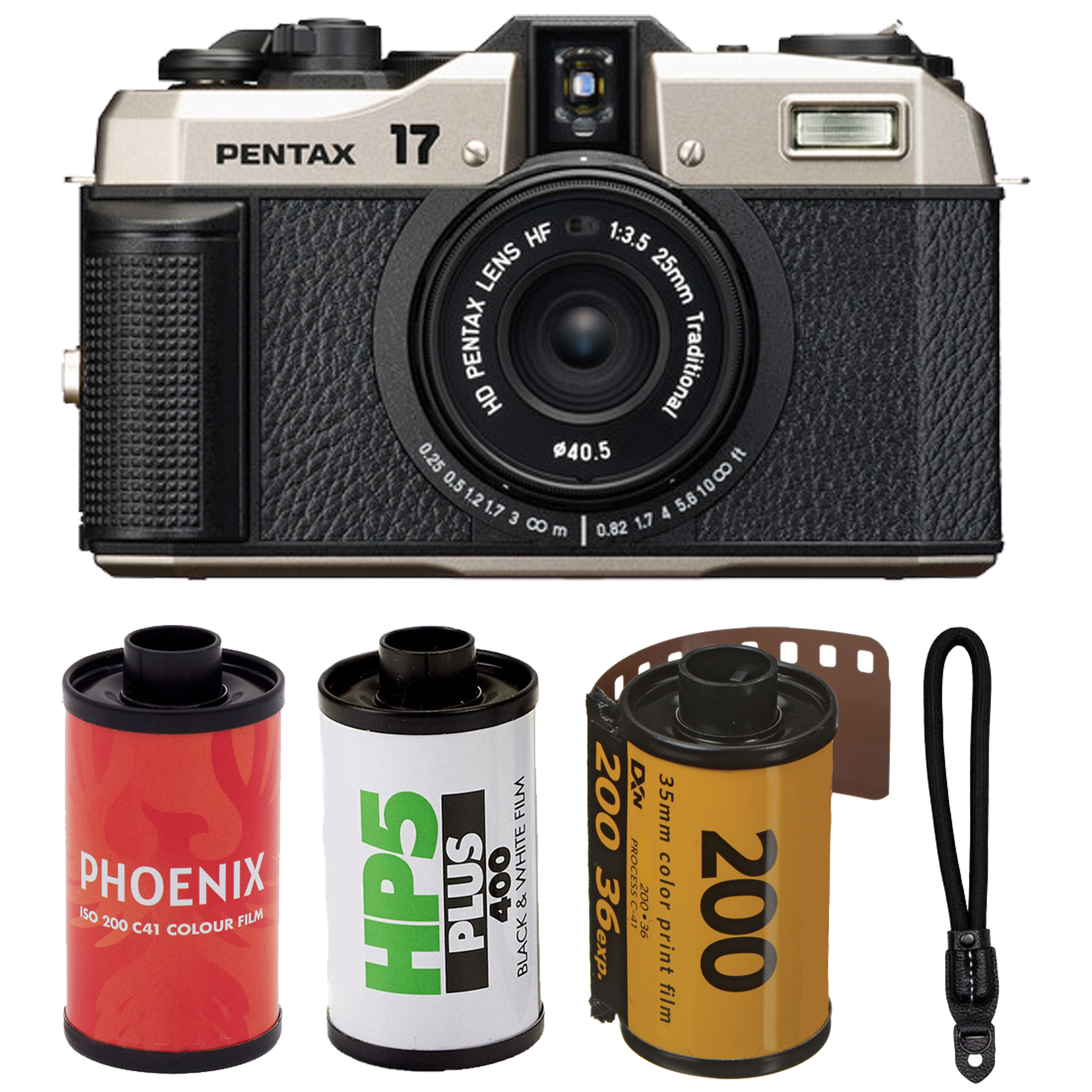 Pentax 17 Dark Silver 35mm Film Camera w/ Extra Accessories Bundle