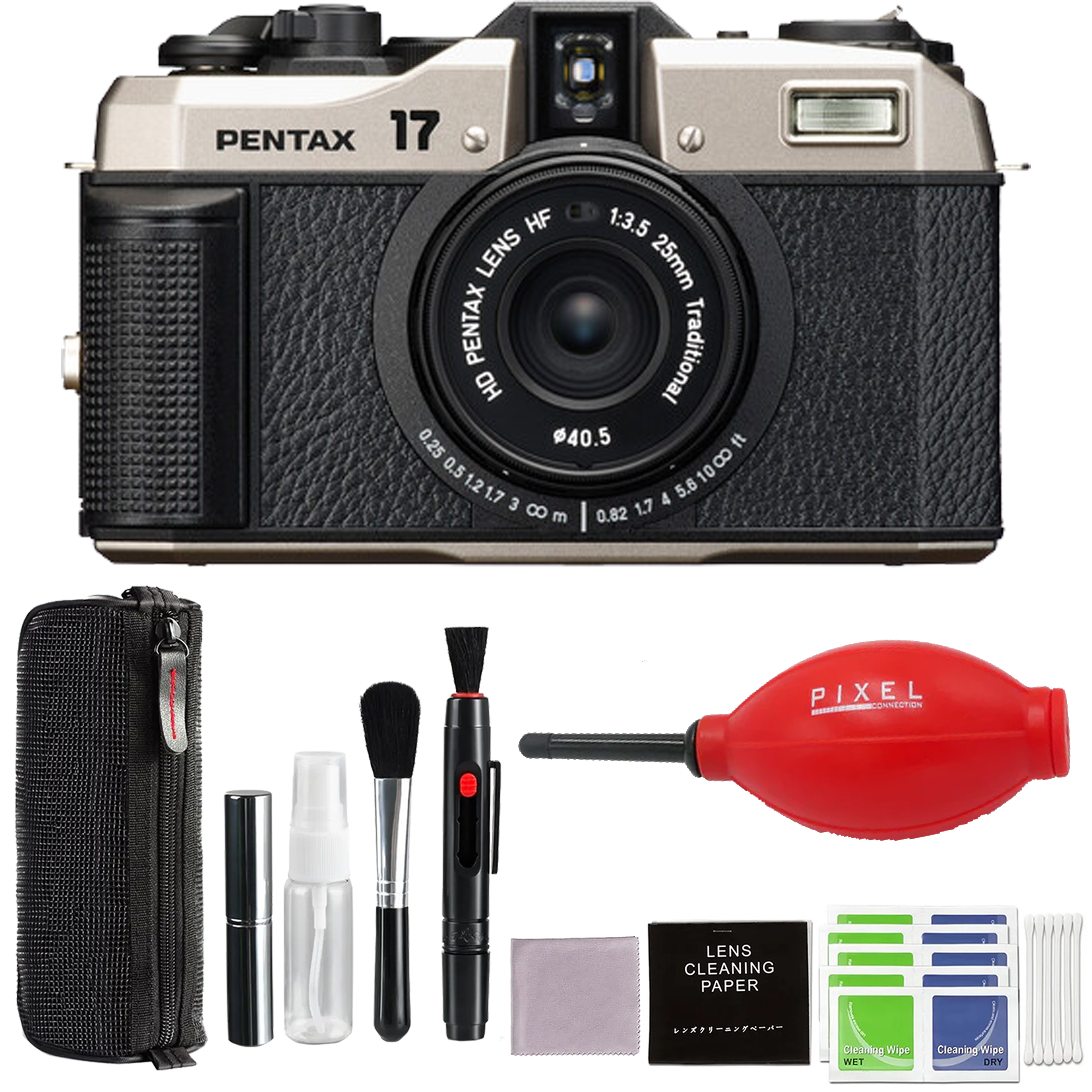 Pentax 17 Dark Silver 35mm Film Camera w/ Extra Accessories Bundle